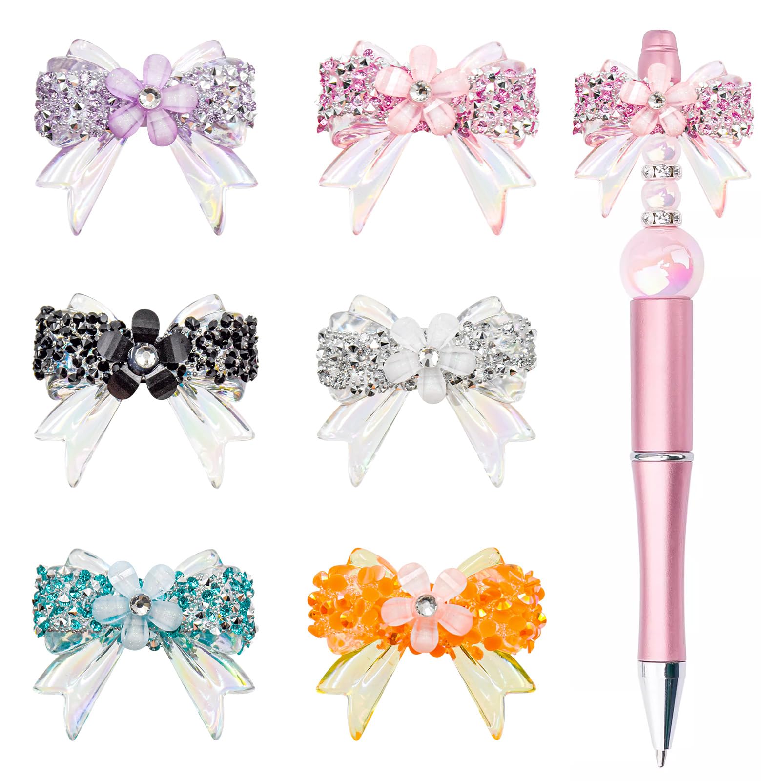 HOMICO Rhinestone Bows Beads for Pens 6pcs Fancy Bow Beads for Beadable Pens Beadable Keychains Colorful Bowknot Beads for DIY Pens Jewelry Keychain Making Suppliers