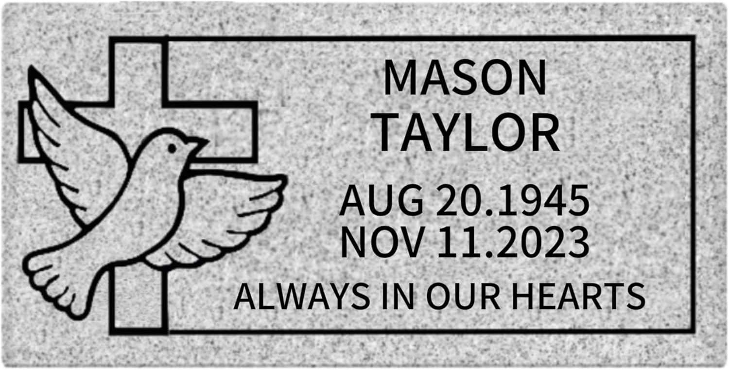 Head Stones for Cemetery for Humans - 16 x 8 x 3-Memorial Stones for Loved Ones Outside Grey Granite headstones for Grave Stones or Garden Grass Monument Includes Custom Engraving-Multiple Designs