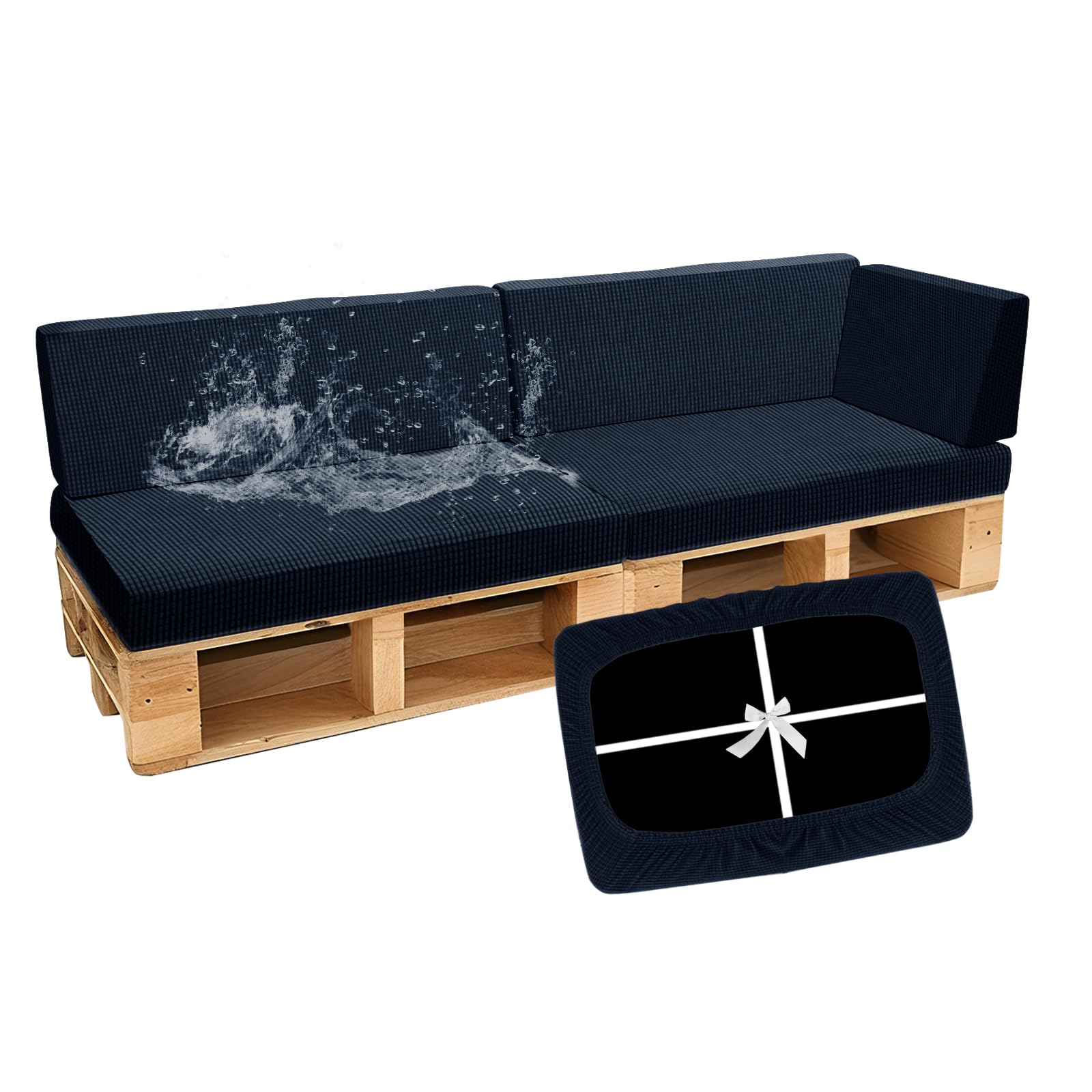 SYLC Waterproof Pallet Cushions Covers, Stretch Cover for Pallet Furniture Cushions with 4 Ties, Outdoor Corner Sofa Covers for Rattan Patio Garden Caravan (Navy,5 PCS(2 Seats+3 Backs)) โ image 1