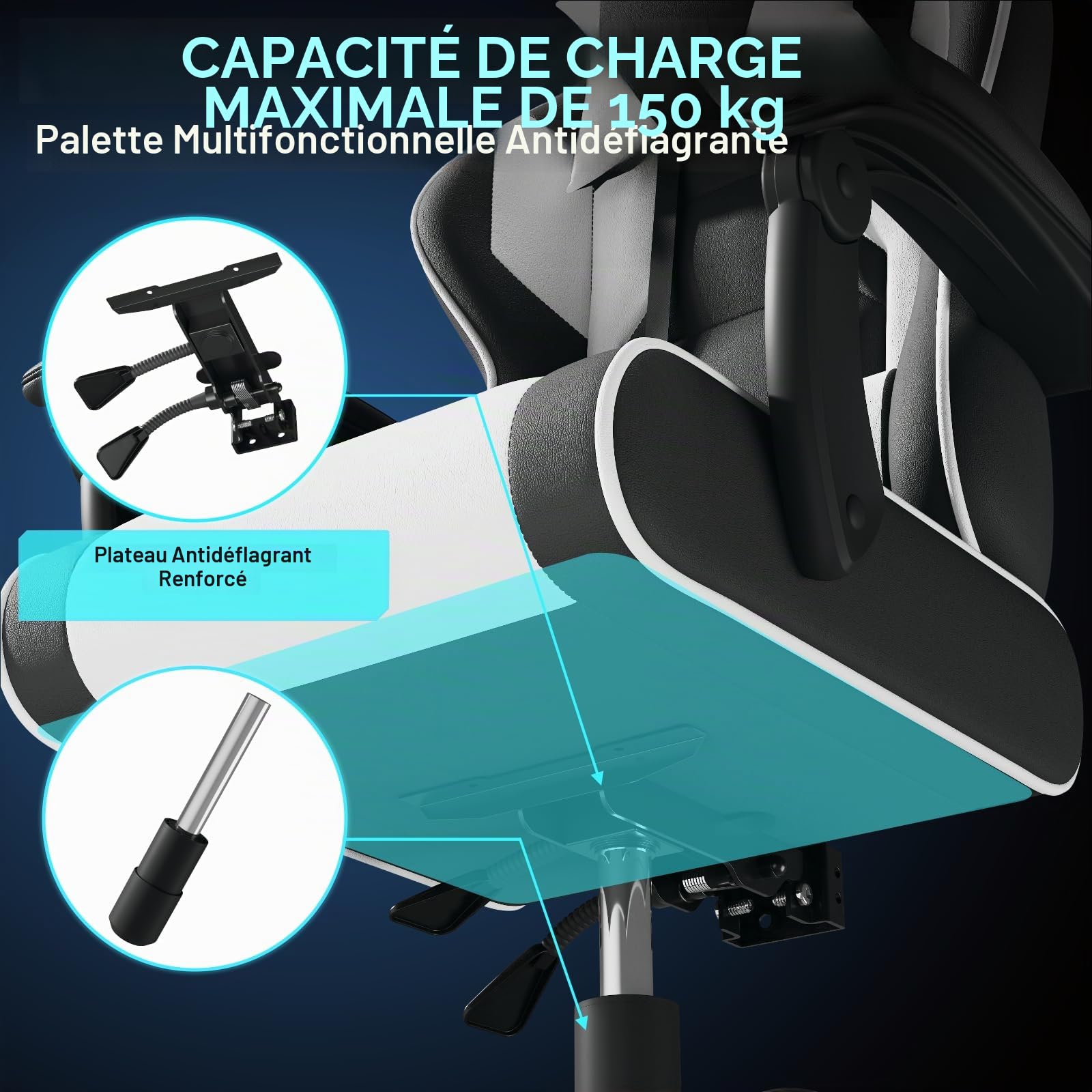 JUMMICO Jetstream Fauteuil De Bureau, Chaise Gaming Ergonomique avec Repose-Pieds, Chaise De Jeu avec Fonction De Massage, Chaise De Bureau À Élévation Pneumatique, 150 Kg, Blanc