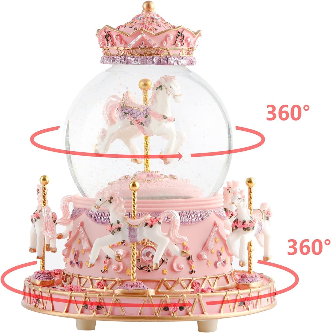 Musfunny Schneekugel Musik Spieluhr Für Kinder Karussell: Snow Globe Mit Farbwechselnde LED-Leuchten - Musik Schneekugel Als Geburtstags Tauf Kinder Mädchen Babys