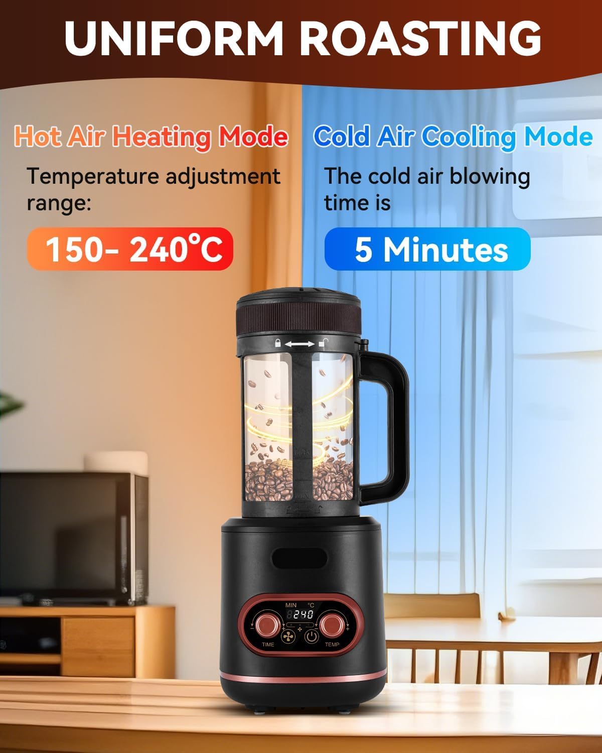 YUCHENGTECH Torréfacteur Café à Air Chaud 100g 2000W | Torréfacteur de Café Torréfacteur de Grain de Café Température et Durée Réglables avec Fonction de Refroidissement