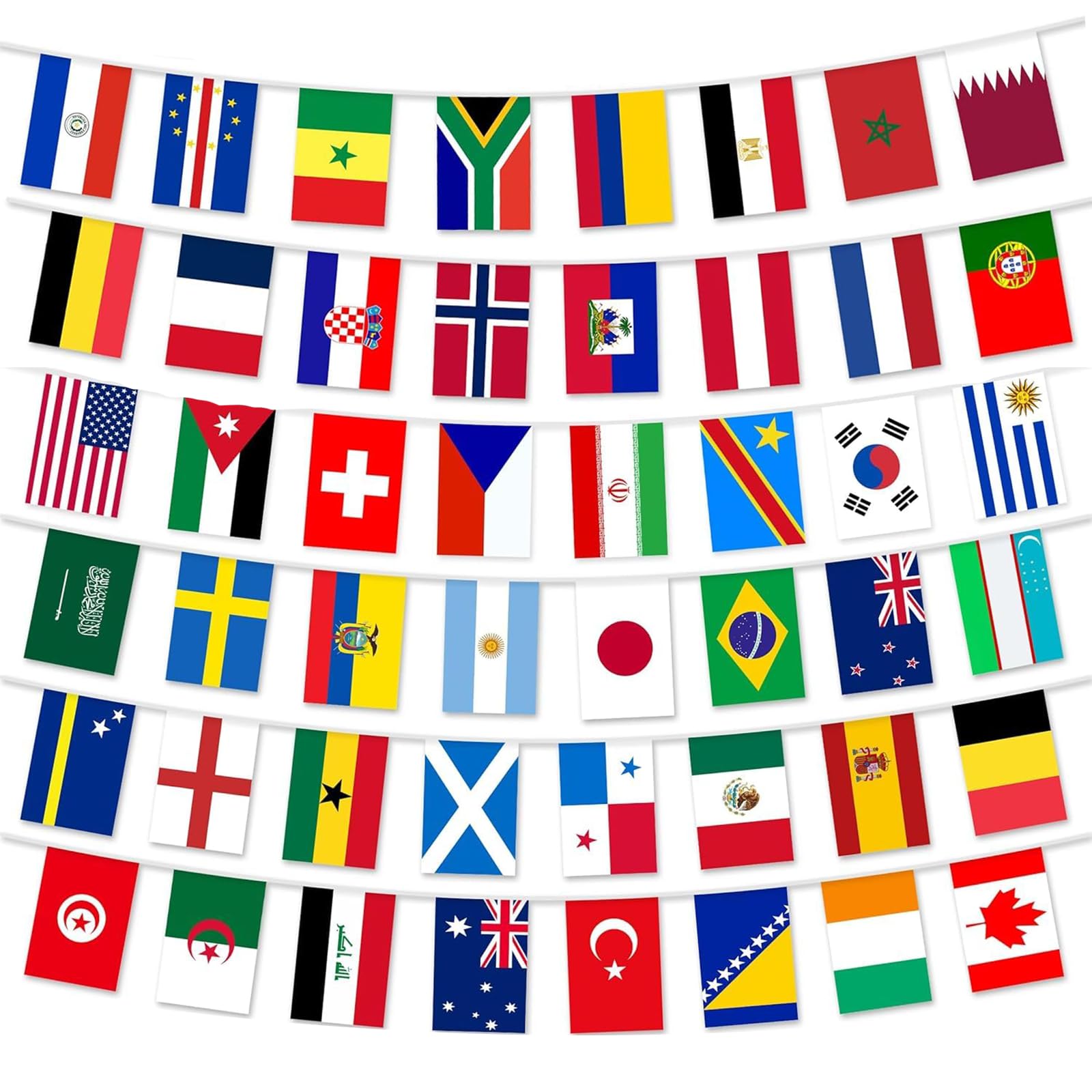 48 Nations World Cup Bunting 2026, World Cup Flags Banner, Football Decorations, Double Sided Fabric Flags of The World for Party Club Garden Street Decor (14 x 21 cm - 15m)