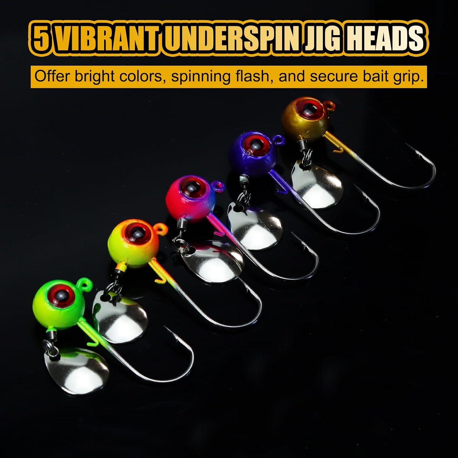 Underspin Jig Heads, Round Ball Crappie Jigs Heads with Colorado Blade Fishing Jig Hooks 1/8 3/16 1/4 3/8oz for Bass Crappie Trout Panfish