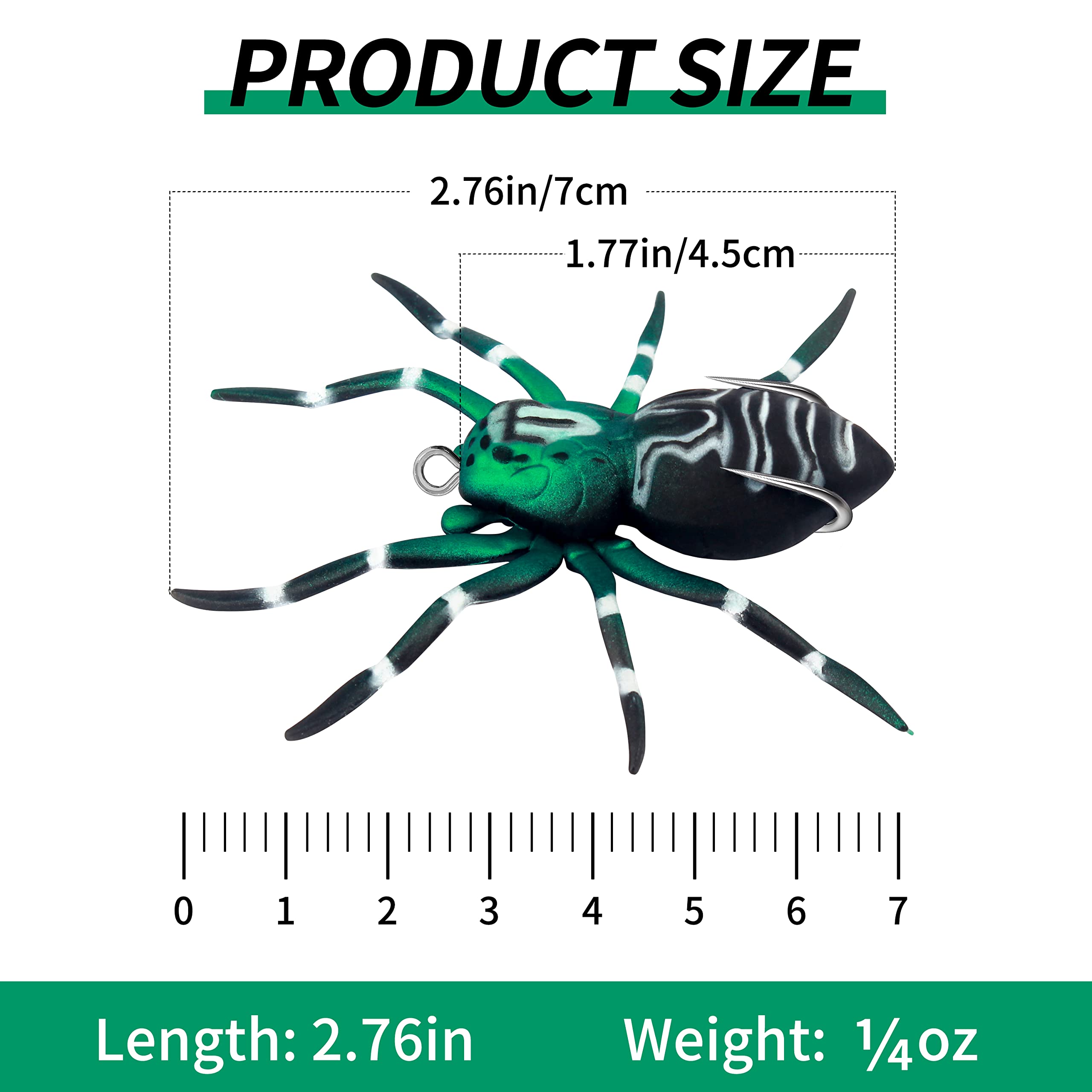 RIKIMARU Señuelos de pesca flotantes, señuelo suave, araña de simulación, agua de mar y agua dulce, adecuado para una variedad de peces (1/4 onzas, 1 pieza/3 piezas/5 piezas, verde noble/azul elegante