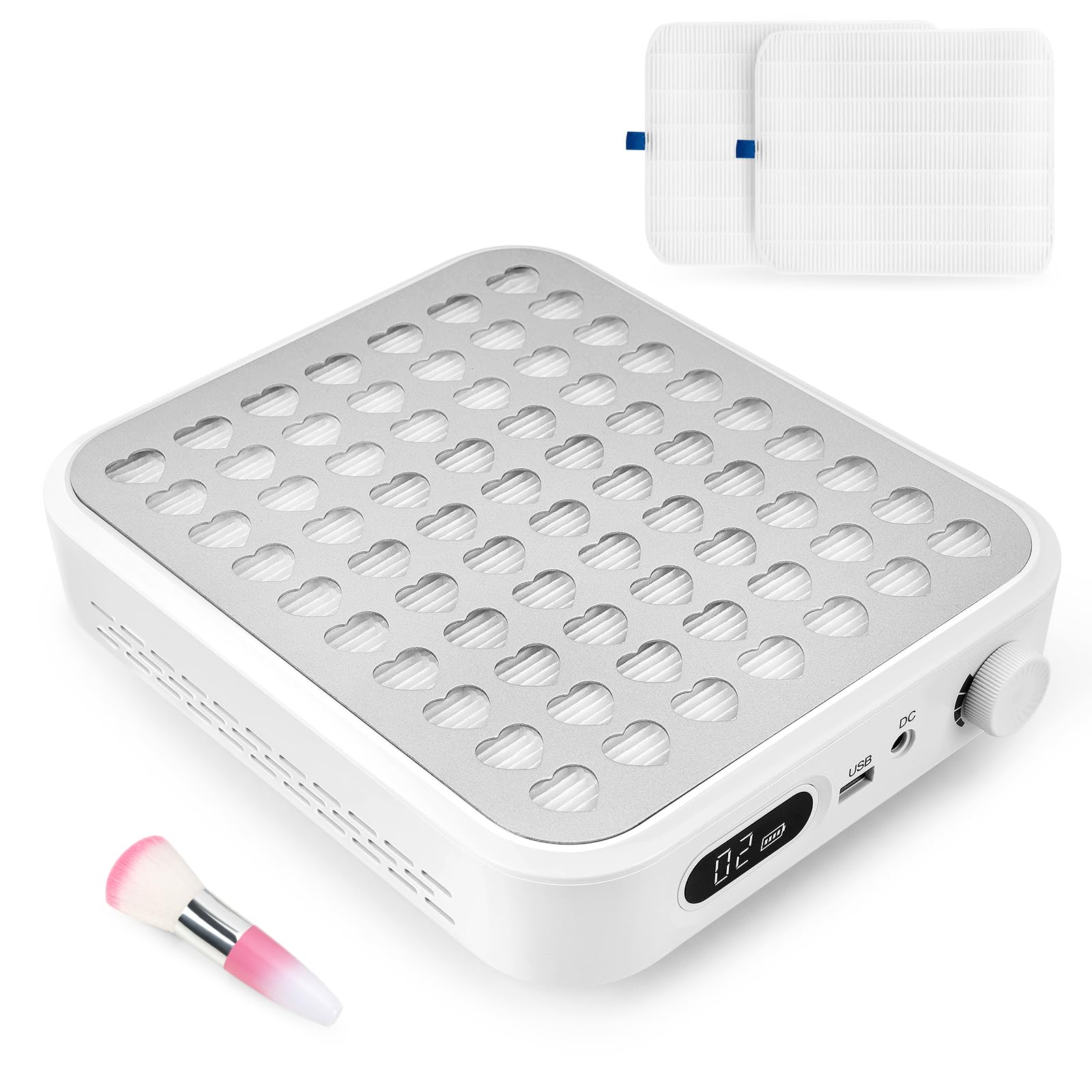 Madenia rechargeable Nail Dust Collector: 56W Professional and Powerful Nail Vacuum Cleaner with 30000RPM Adjustable Speed - Quiet Nail Vacuum Extractor for Nail Studio & Home (White) - White