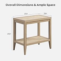 Vista 2 de SICOTAS Rattan Nightstand Bedside Table - Farmhouse Boho Narrow Accent End Table with 2 Open Rattan Shelves for Bedroom, Living Room, Small Spaces