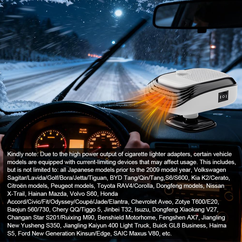 Auto Heizung 12V, 2 in 1 Heizlüfter Auto mit Windgeschwindigkeitsregelung, Tragbare Autoheizung 12v Zigarettenanzünder, Car Heater, Heizung für 12V Auto, LKWs, SUV, Van (Weiß)