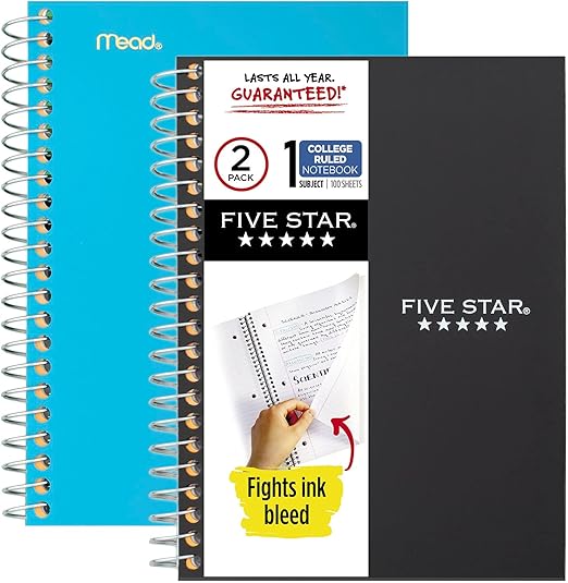 Mead Five Star Spiral Notebooks, 1 Subject, College Ruled