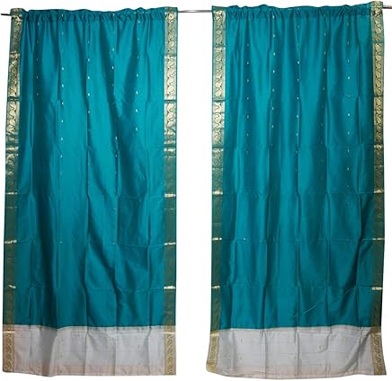 Mogul Interior 2 Teal Blue Sheer Sari Panel Rod Pocket Curtain Drapes Organza Decor 84x44