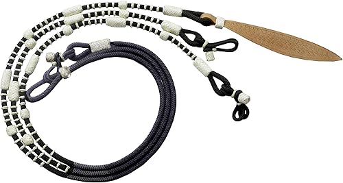 Cuerda de nailon negro con nudos blancos, piel cruda, tachuelas de caballo trenzadas a mano, rinas Romal Romel hechas a mano, 8.5 pies, 52 pies Romel