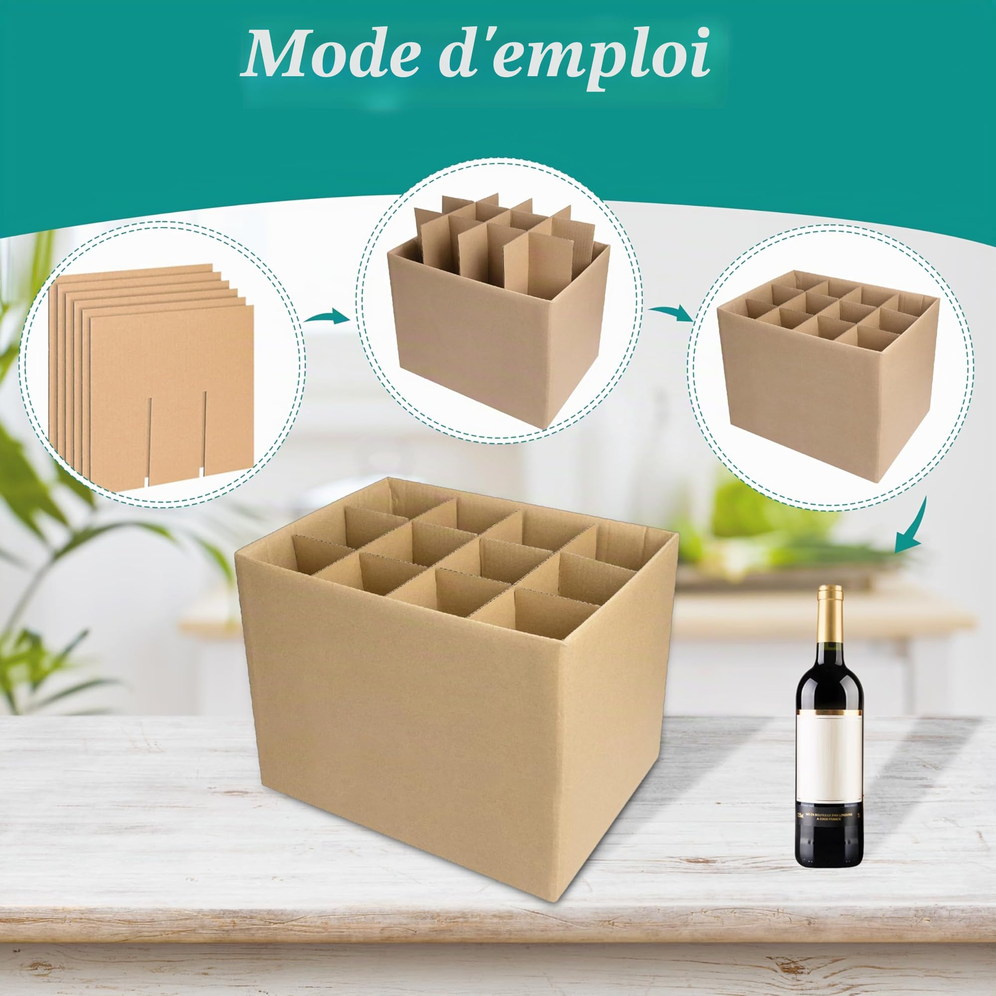 Lot de 3 Kit cartons déménagement vaisselle Séparateurs de Bacs en Carton Ondulé kits de Séparation en verre pour Déménagement pour Boîtes de 16x12x12 Inch (Box Not Included)
