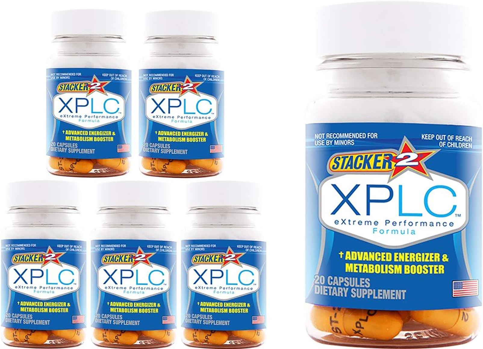 Stacker 2 XPLC Extreme Energizer & Metabolism Booster 20 Capsules/Bottle (Lot of 6 X Bottles) = 120 Capsules