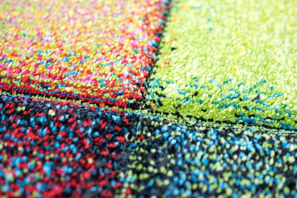 Tapis moquette salon moderne karo gris jaune bleu rouge Größe 80x150 cm
