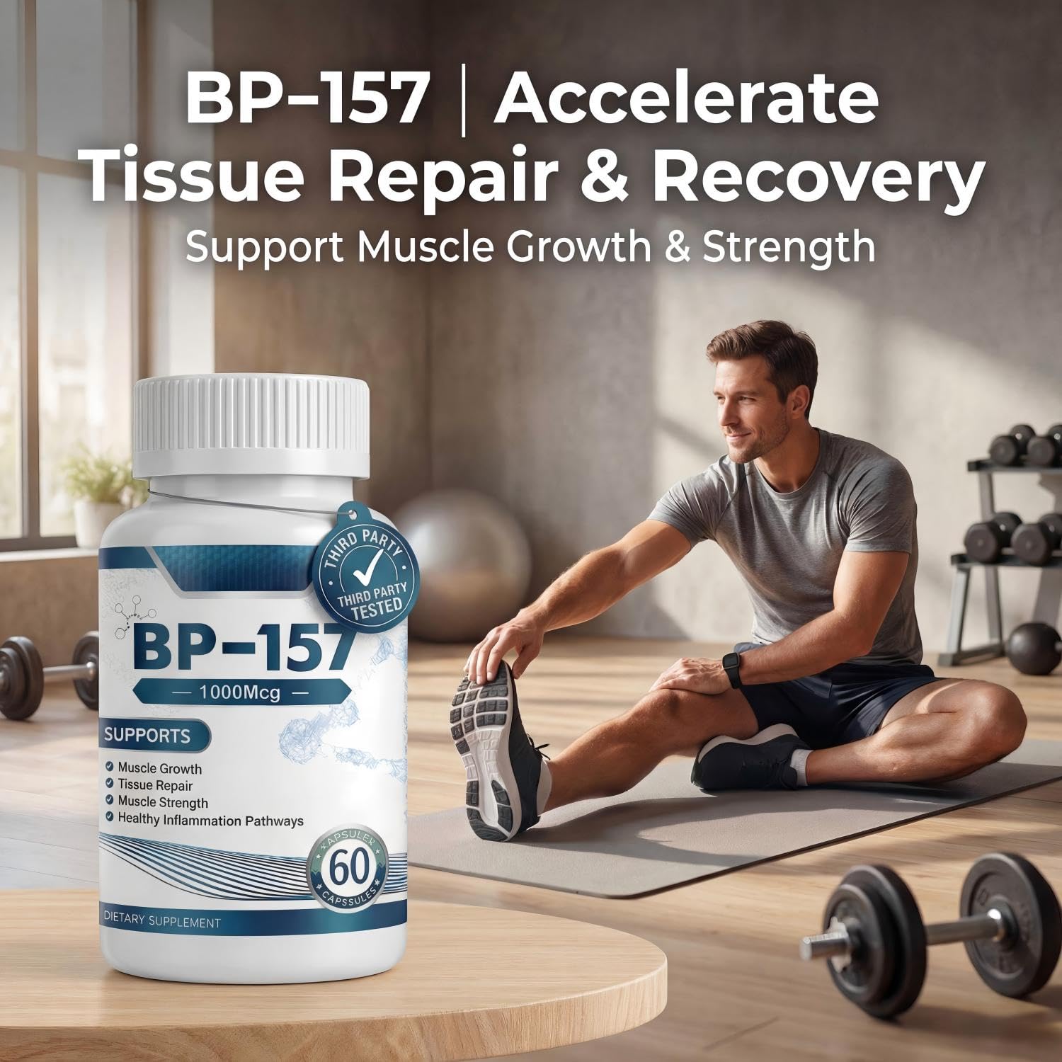 BPC 157 Peptide Capsules 1000Mcg, Support Muscle Growth, Tissue Repair, Strength, and Promote Digestive and Overall Health. Total 120 Capsules - 2 Bottle — view 3