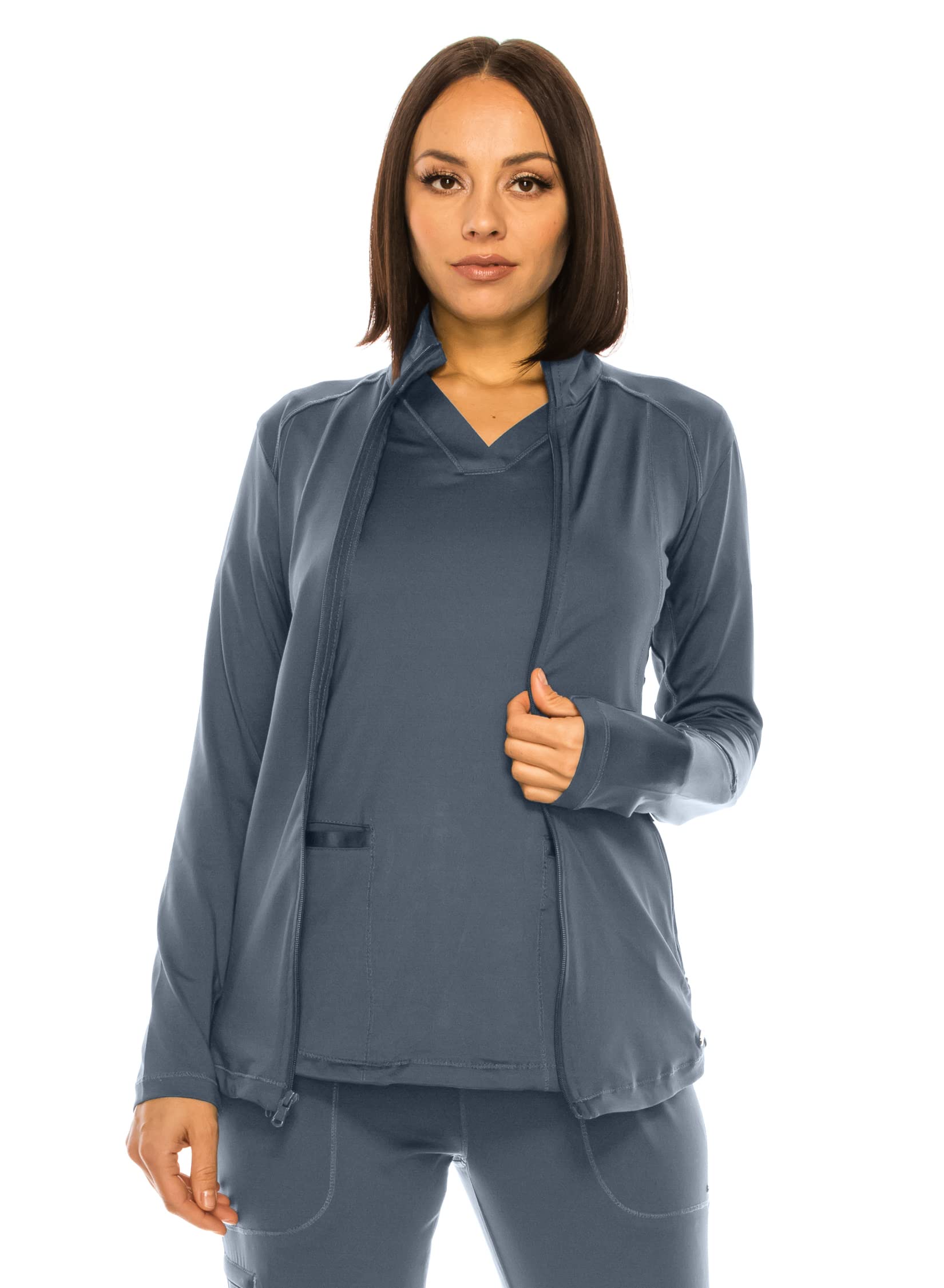 MediChic Women's Scrub Jacket Zipper Front Active Yoga Scrub Jacket Pewter