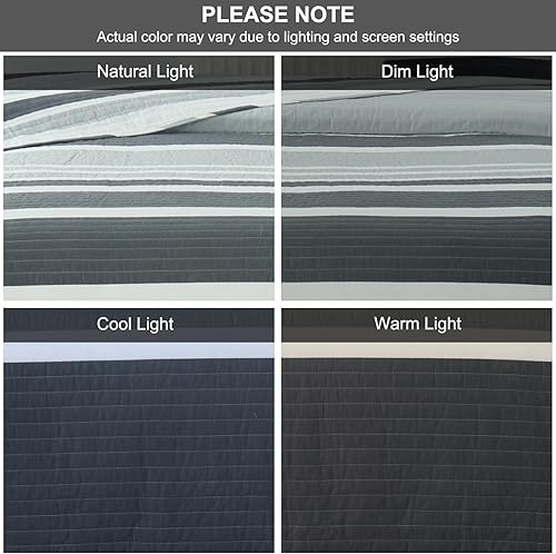 Vista 7 de SahSahCasa Juego de edredón tamaño King, juego de edredón 100% algodón, colcha tamaño King, edredón ligero, reversible, a rayas, para cama King