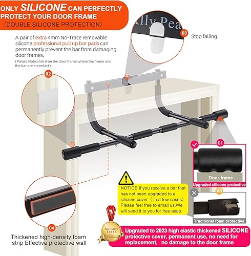 Miniatura 3 de Ally Peaks Barra de dominadas para puerta | Límite máximo de acero grueso de 440 libras para la parte superior del cuerpo | Fuerza de agarre
