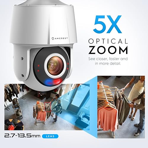 Miniatura 4 de Amcrest Cámara IP PTZ POE AI de 4 MP para exteriores, cúpula de seguridad con zoom de inclinación, zoom óptico motorizado 5X, detección humana,
