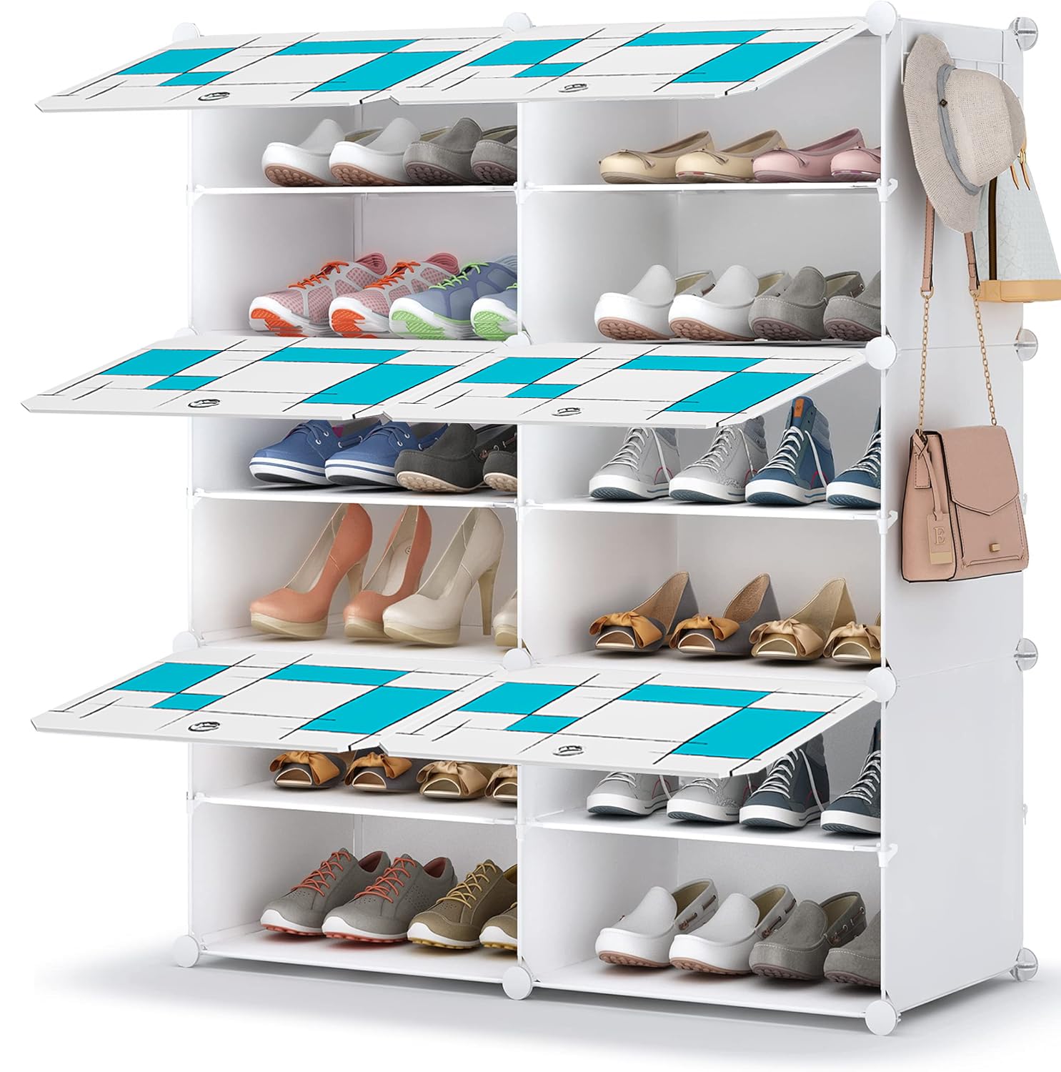 EXVITO 6 Door -12 Shelf Shoe Rack for Home Plastic, Portable Shoe Rack with Dustproof Door for Heels/Slippers/Boots, DIY Multi-Purpose Shoe Rack Organizer, Shoe Storage Cabinet for Entryway - White (B0D83Z1QSR) Amazon Price History, Amazon Price Tracker