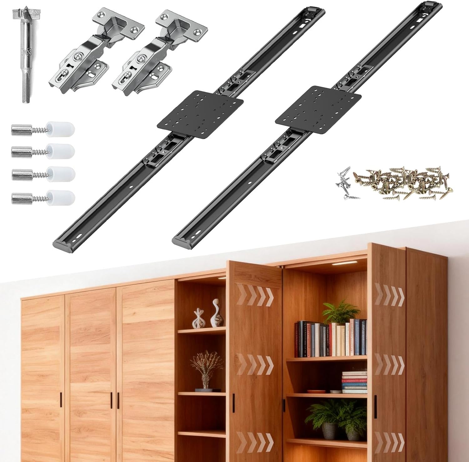 ​Pocket Door Slide, Pocket Cabinet Door Hardware, 22 inch 2PCS Pivot Door Slide Hardware Kit for Inset Door, Cabinet Door