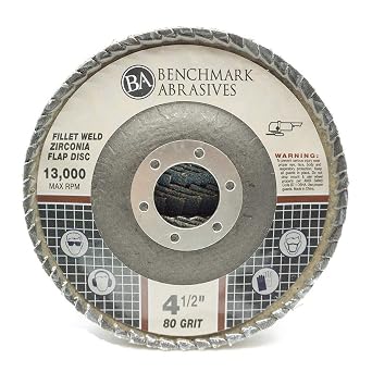 Benchmark Abrasives 4.5 inch Zirconia Curved Fillet Weld Flap Discs, Grinding Wheel for Cleaning Welds, Finishing Deburring of Irregular Surfaces 5 Pack - 80 Grit