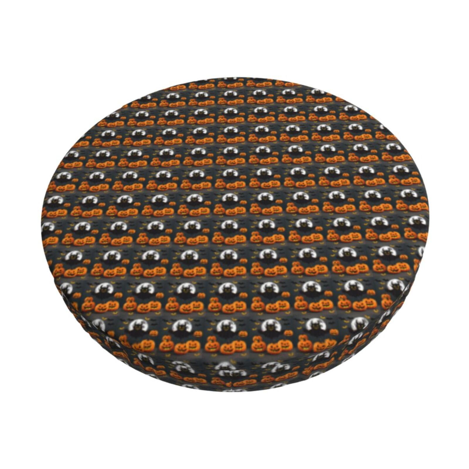 FBGHHTY halloween Moon Bat Pumpkin Print Round Bar Chair Cushion Cover Washable Circular Seat Protector Dining Room Kitchen