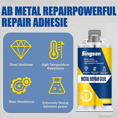 Miniatura 4 de Pegamento de reparación de metal, paquete de 2 adhesivos epoxi metálicos de 5.64 onzas, resistentes a altas temperaturas, pegamento adhesivo para