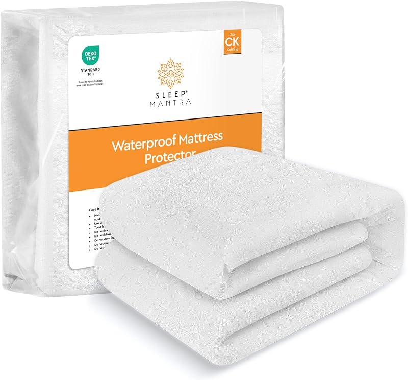 Sleep Mantra Mattress Protector Waterproof Terry - Breathable, Noiseless | Hypoallergenic Bed Cover, Deep Pocket Fitted Sheet Style (California King)