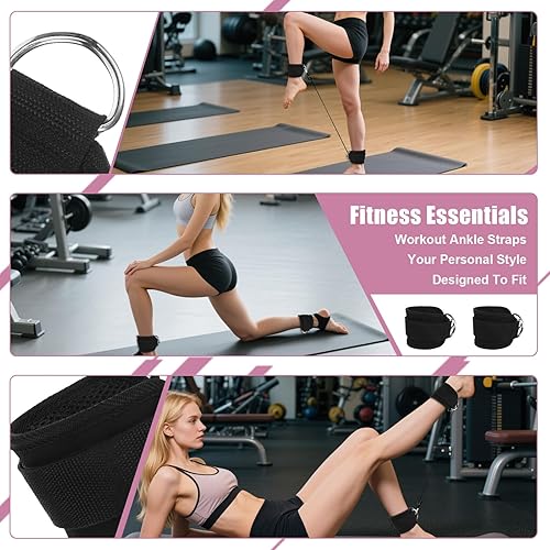 Miniatura 6 de 2 correas de tobillo para máquinas de cable para mujeres, correa de tobillo de gimnasio para máquina de cable, bandas de resistencia de tobillos con