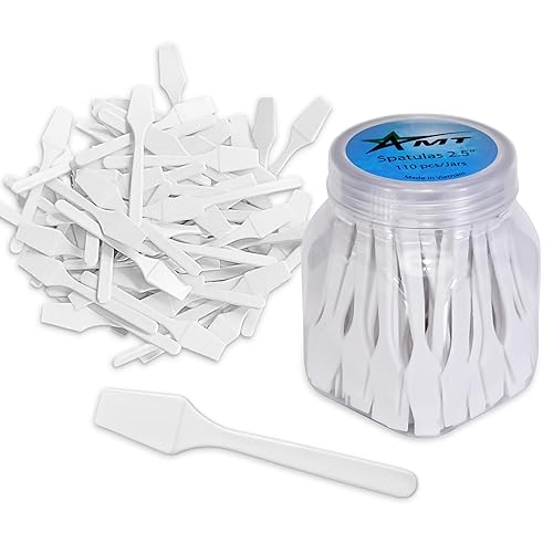 AMT 110 espátulas cosméticas, espátula de plástico desechable de 2.5 pulgadas, cuchara de máscara de crema facial, cuchara de plástico para el