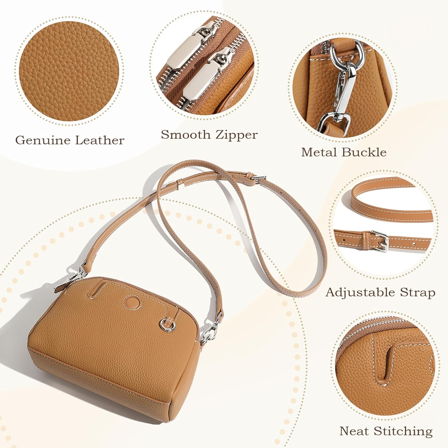 Genuine Leather Small Crossbody Bags for Women, Cell Phone Shoulder Purses, Mini Wallet Handbags, Adjustable Strap - Image 3