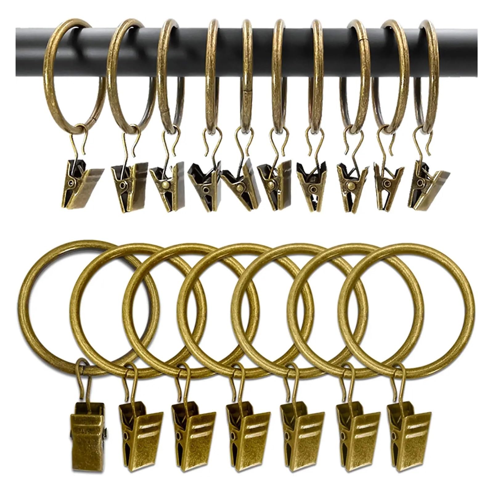 Curtain Rings Curtain Rings With Clips Metal Hooks Hangers With Accessories(Green bronze,20Pcs)