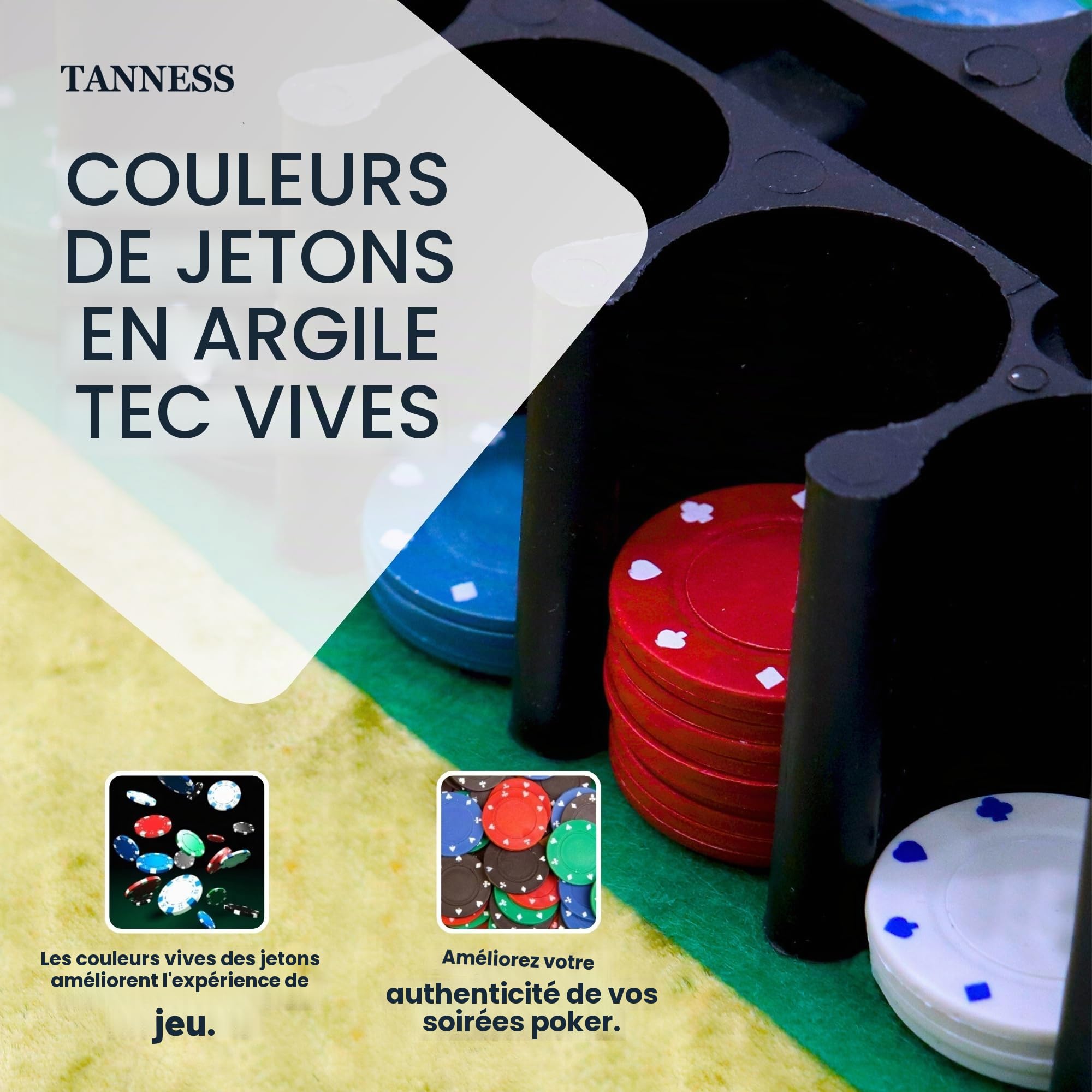 Tanness Coffret Poker 200 Jetons de Poker avec Tapis de Jeu de Poker et Boîte Métal - Set Casino Texas Hold’em et Blackjack - Jeu de Poker avec Jetons Poker, Cartes à Jouer et Accessoires
