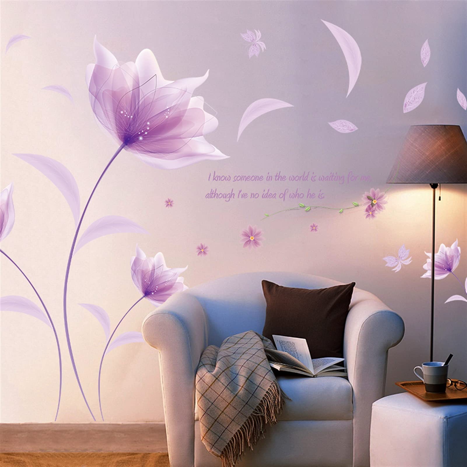 Adesivi ​Murali Adesivi murali Purple Flowers Sticker Wall Sticker Love Soggiorno Camera da letto for la decorazione domestica Decalcomanie Art Decalcomanie Sfondo Autoadesivi Della Carta da parati De