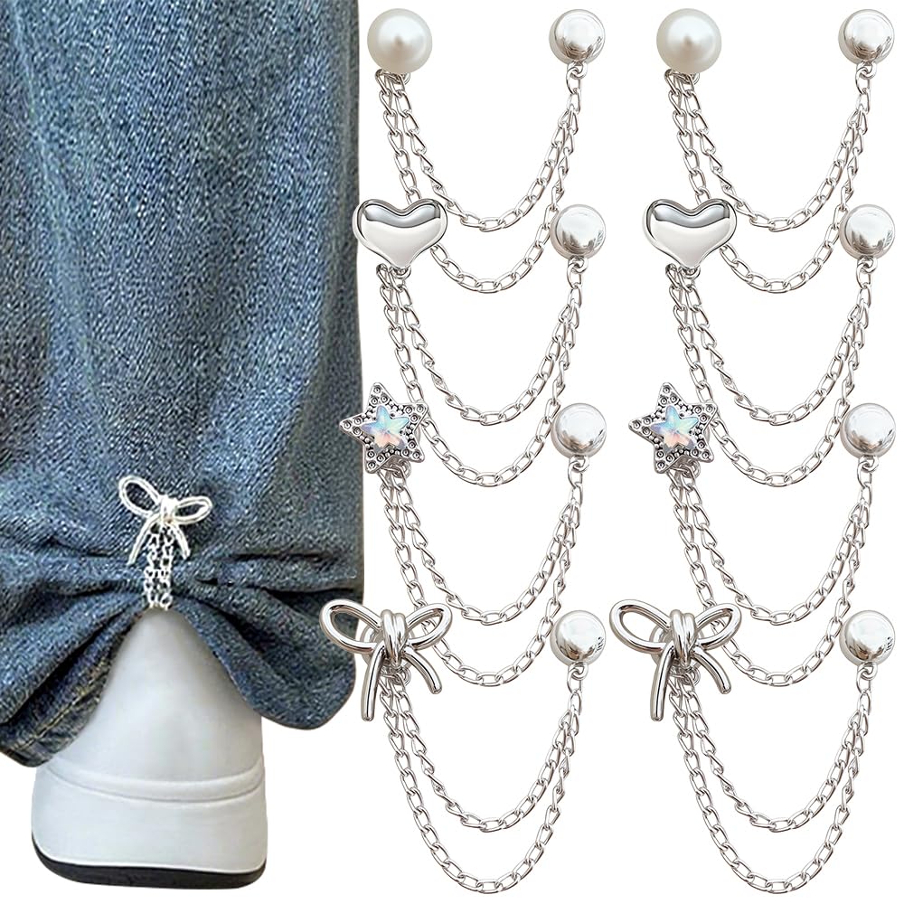 Photo 1 of 8Pcs Multi Function Clothing Clips for Hemming Metal Star Pearl Heart Bow Shirts Clothes Pant Hem Clips Pin Cute Decorative Long Jeans Pants Legs Sleeves Buttons Chain Clips for Clothing Accessories