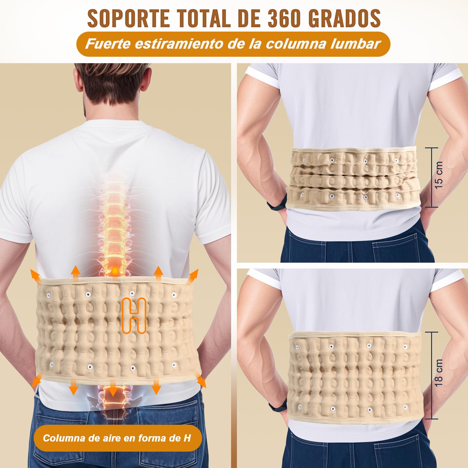 HONGJING Cinturón de Descompresión con Bomba Eléctrica para el Alivio del Dolor de Espalda - Soporte Lumbar Inflable para Hombres y Mujeres, Talla Única para Cintura 29-49