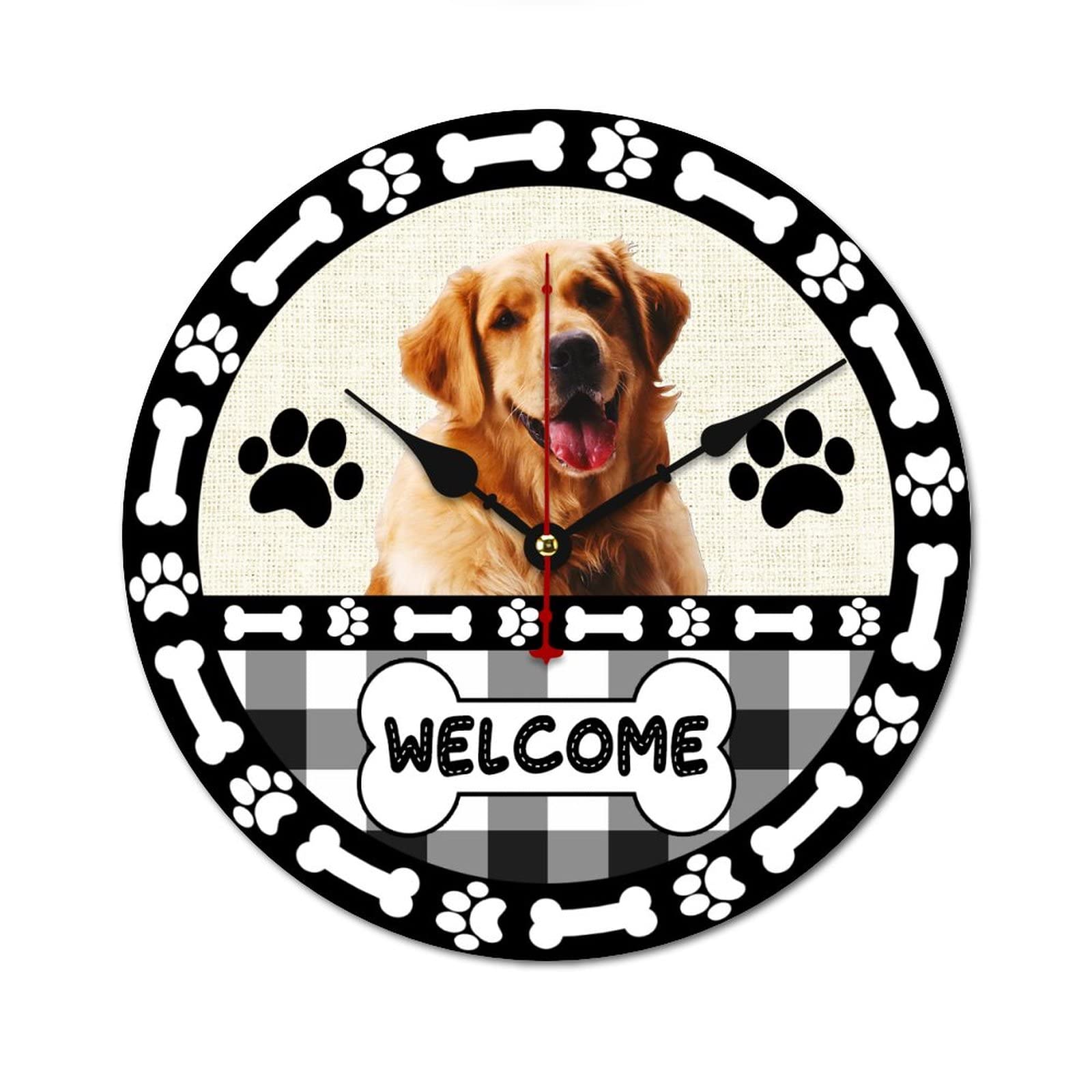 Pendule murale cuisine Golden Retriever lisible et silencieuse