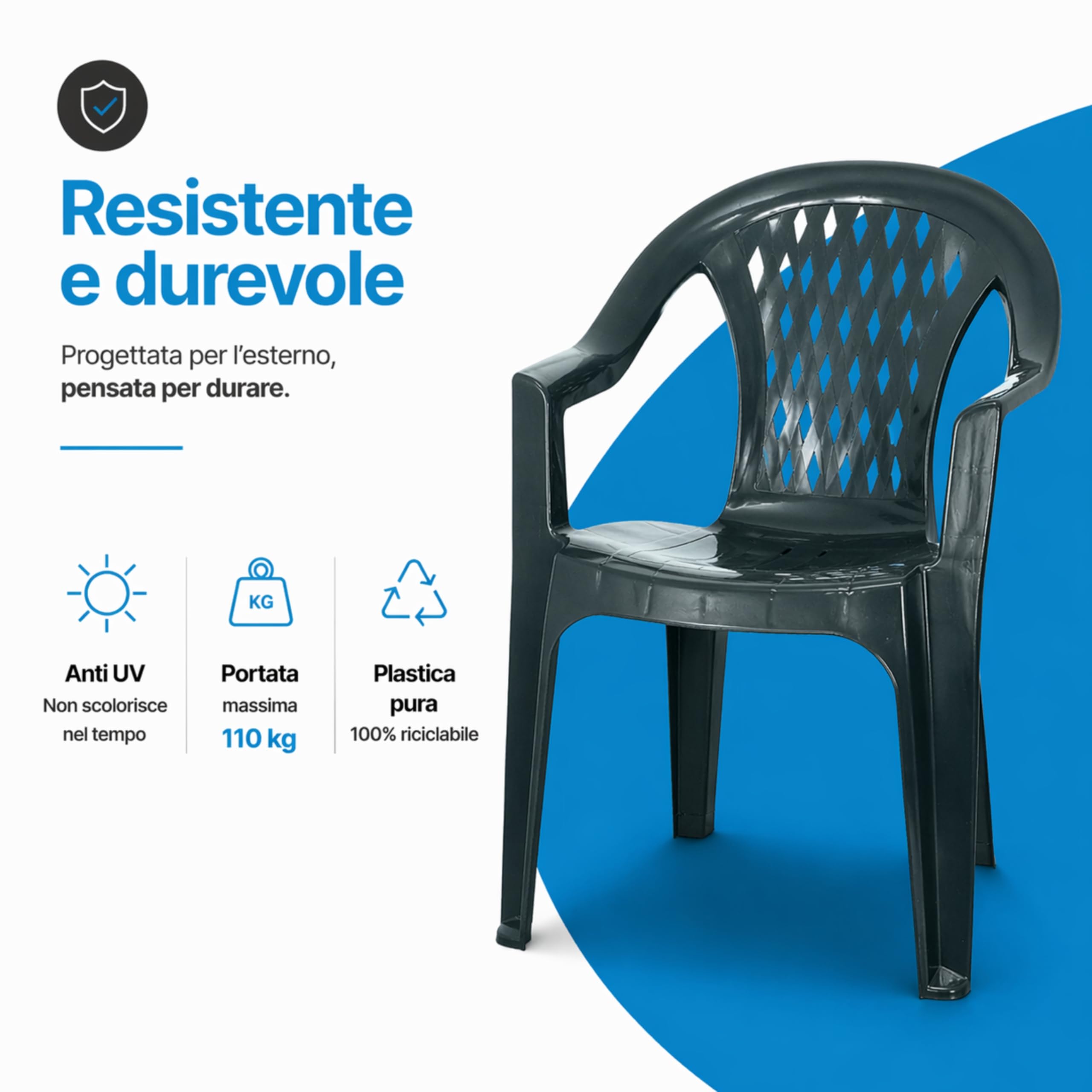Tomaino - Ensemble de table et chaises d'extérieur en plastique de 6 places – 6 chaises avec accoudoirs empilables et 1 table rectangulaire de jardin, terrasse (anthracite)