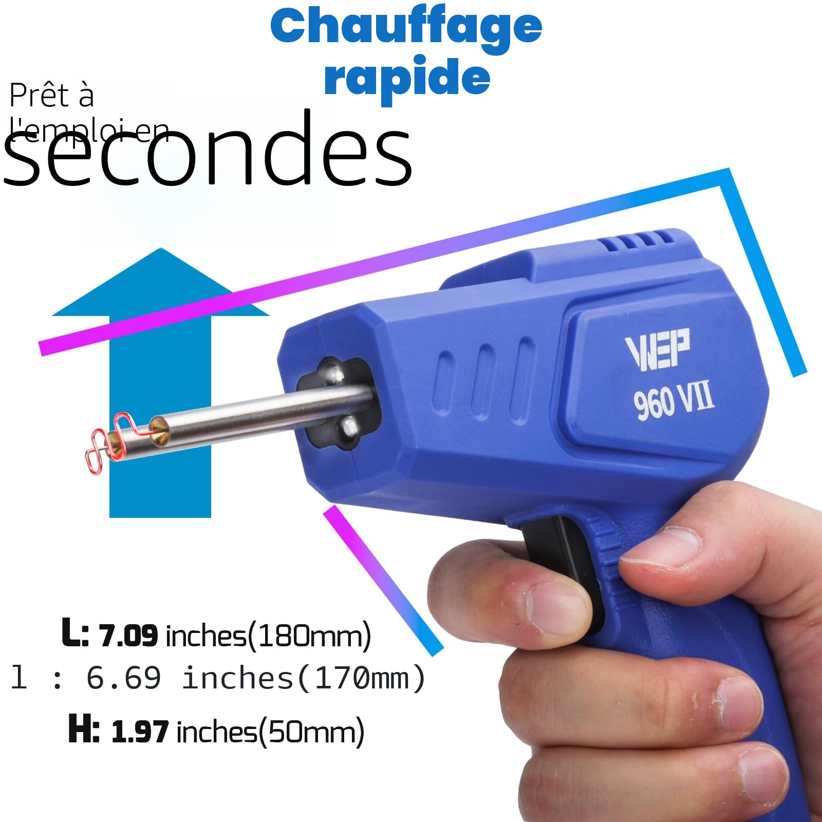WEP 960-VII Kit Soudure Plastique avec Poignée Ergonomique et Lumières LED avec 350 Agrafes Chaudes et Pinces pour Soudure de Pare-chocs de Voiture, Réparation de Réservoirs en Plastique(EU Plug)