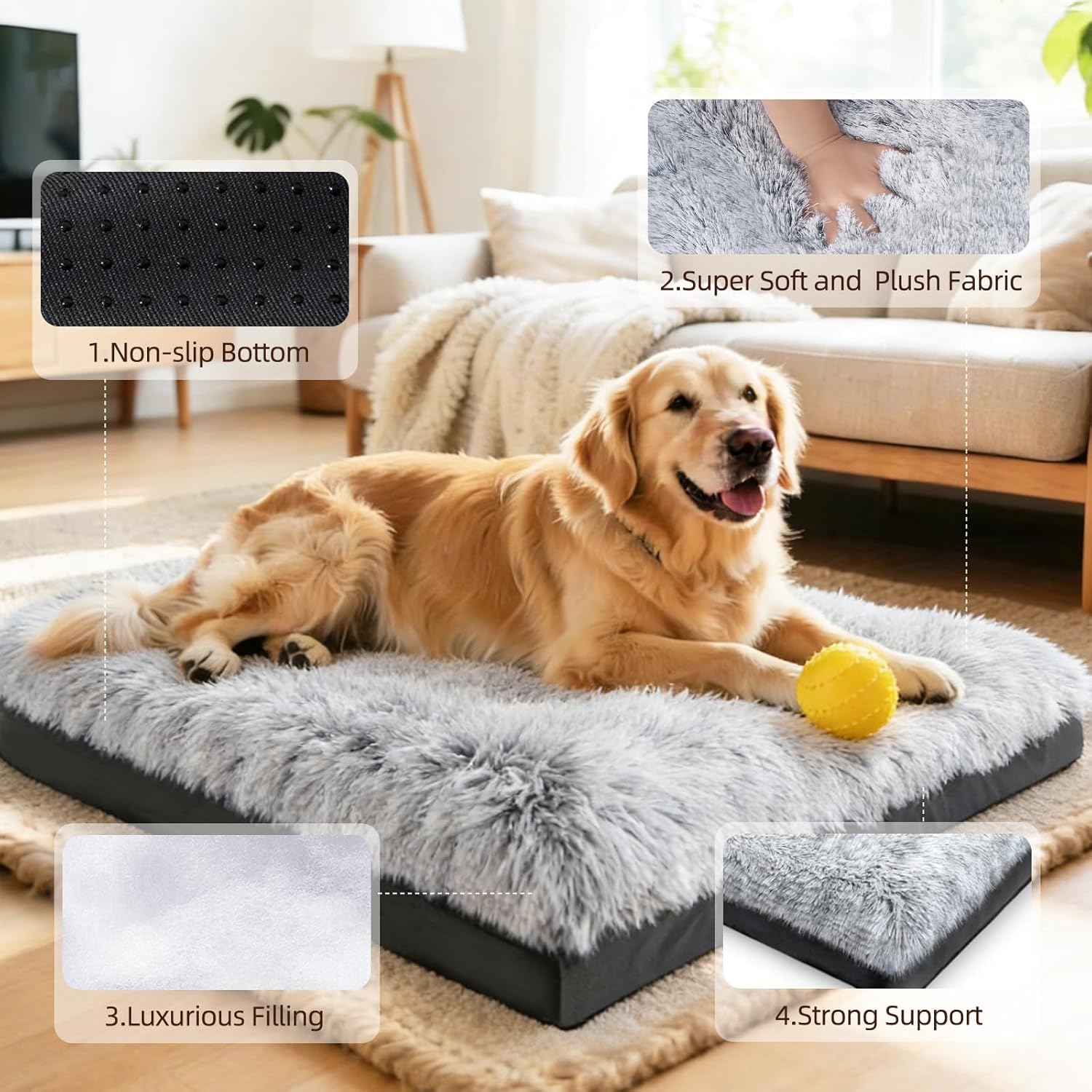 KISYYO Premium Washable Orthopedic Dog Bed – 35" Extra Large Crate Mat with Non-Slip Base, Plush Support for Pets Up to 65 lbs, Grey