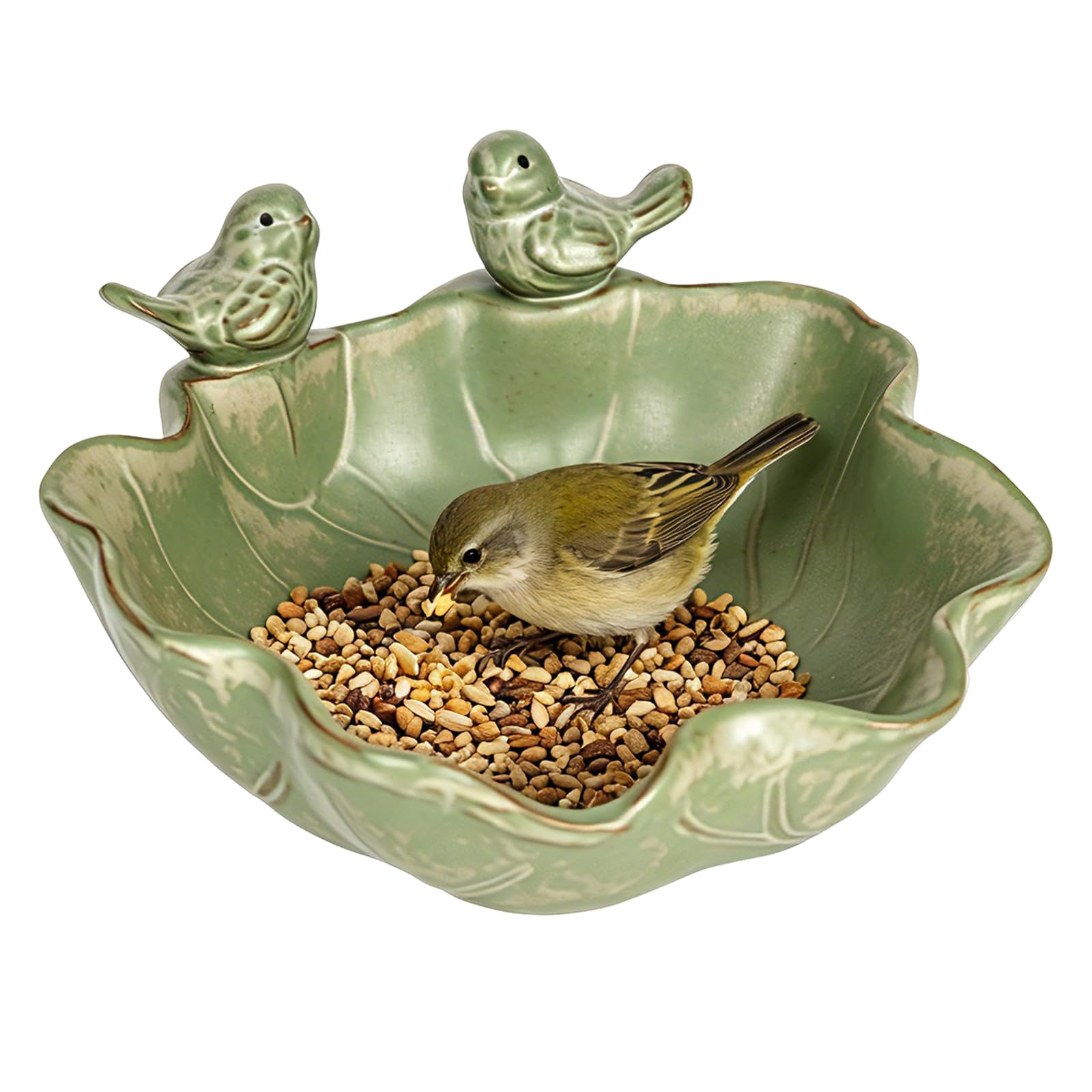 Abreuvoir à oiseaux rond résistant à l'hiver avec 2 oiseaux décoratifs, abreuvoir à oiseaux pour balcon, fontaine à oiseaux, bain d'oiseaux pour le jardin, pour l'extérieur, la terrasse, le