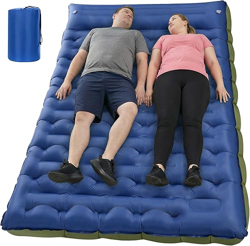 Miniatura 19 de Colchoneta de dormir para campamento, de 5.9 pulgadas de grosor, con almohada integrada y bomba de pie, almohadilla de dormir autoinflable Azul