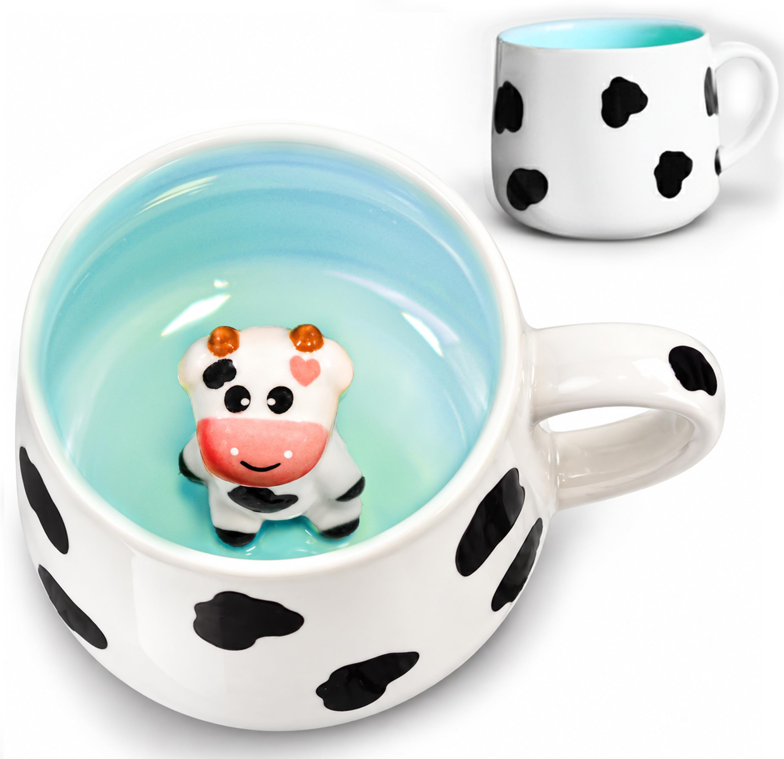 Süße 3D Kuh Tasse Lustige Tassen Tier Figur Innen Cup Mug | Coole Kuh Deko Cute Kawaii Süße Geschenke für Frauen Tante Freund als Kaffeetasse Kinder Teetassen