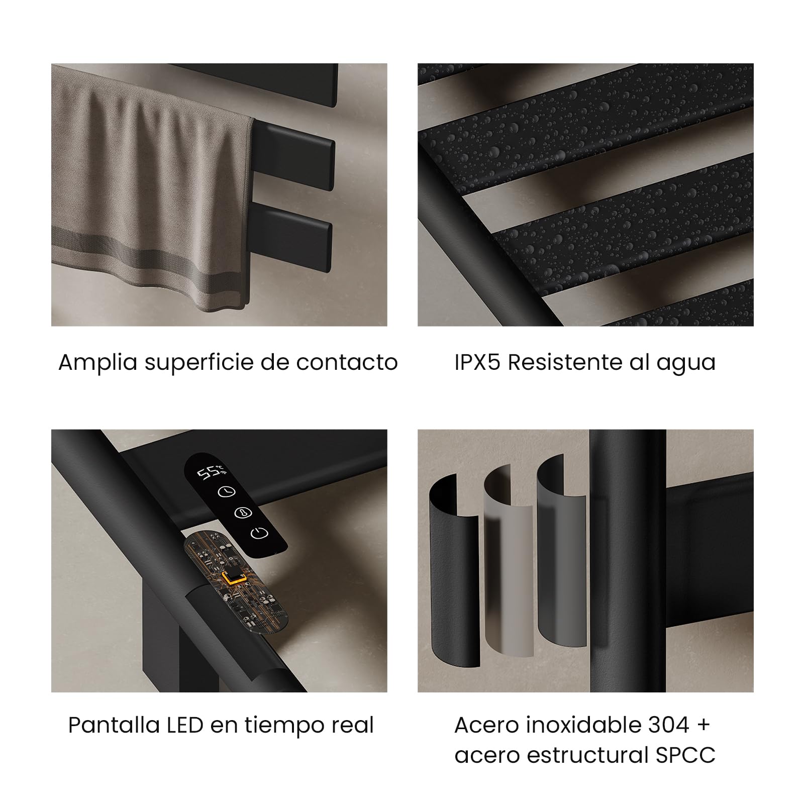 EMKE Toallero Eléctrico de Baño, Toallero Giratorio a 180°, Toallero Inteligente con Wi-Fi, Toallero Eléctrico 120W, Negro, 760x450x140 mm