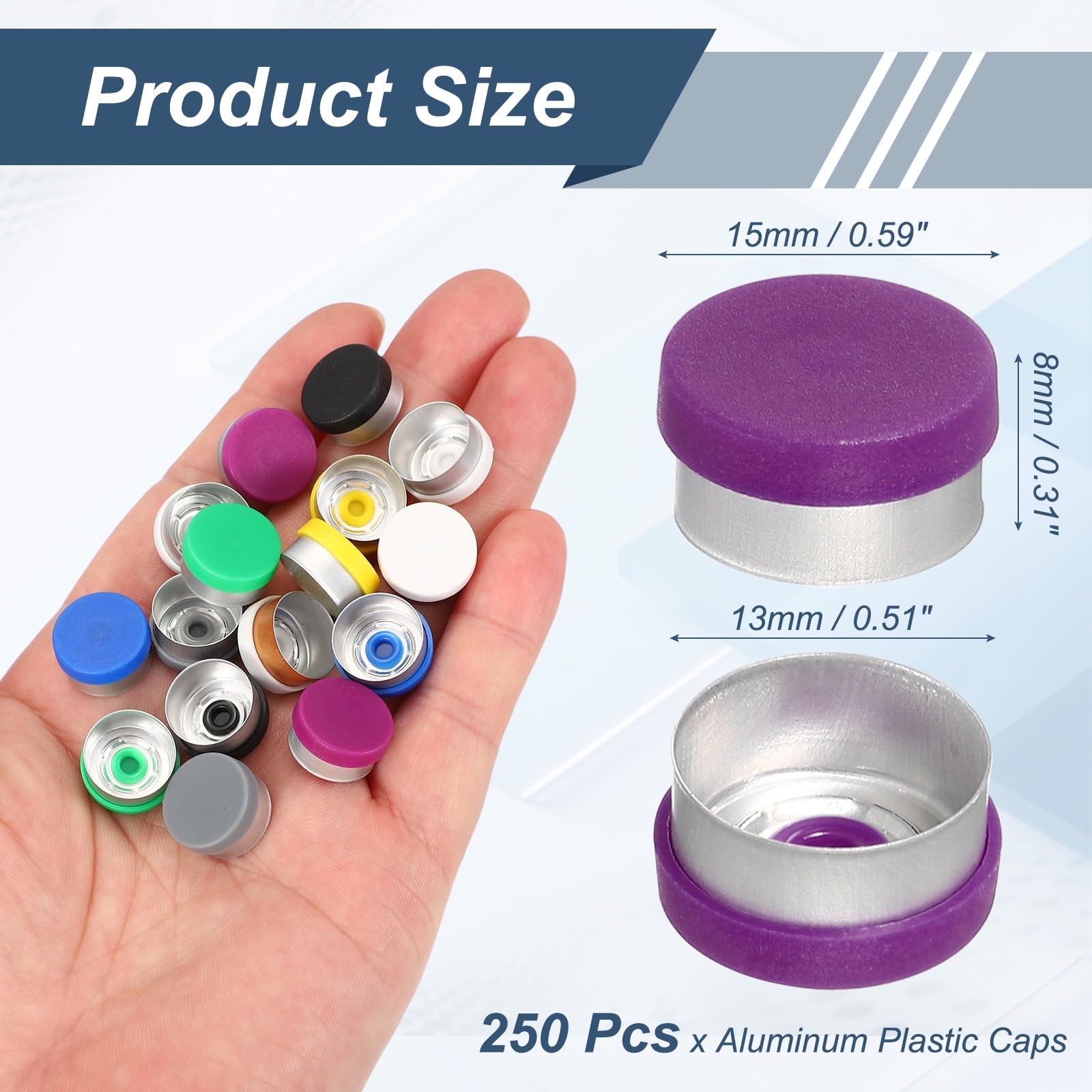 PATIKIL 13mm Aluminum Plastic Vial Top Caps Seals 250 Pcs Purple — Amazon image 2