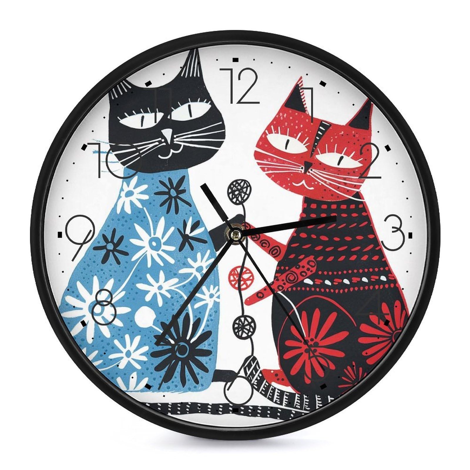 XOPEKVLAWM Wall Clock 10 Inch Non-Ticking Silent Modern Simple Style Round Decor Clocks Simple Drawing of Cat Clock Decorative Battery Operated Wall Clocks for Home Office Living Room Bedroom Kitchen