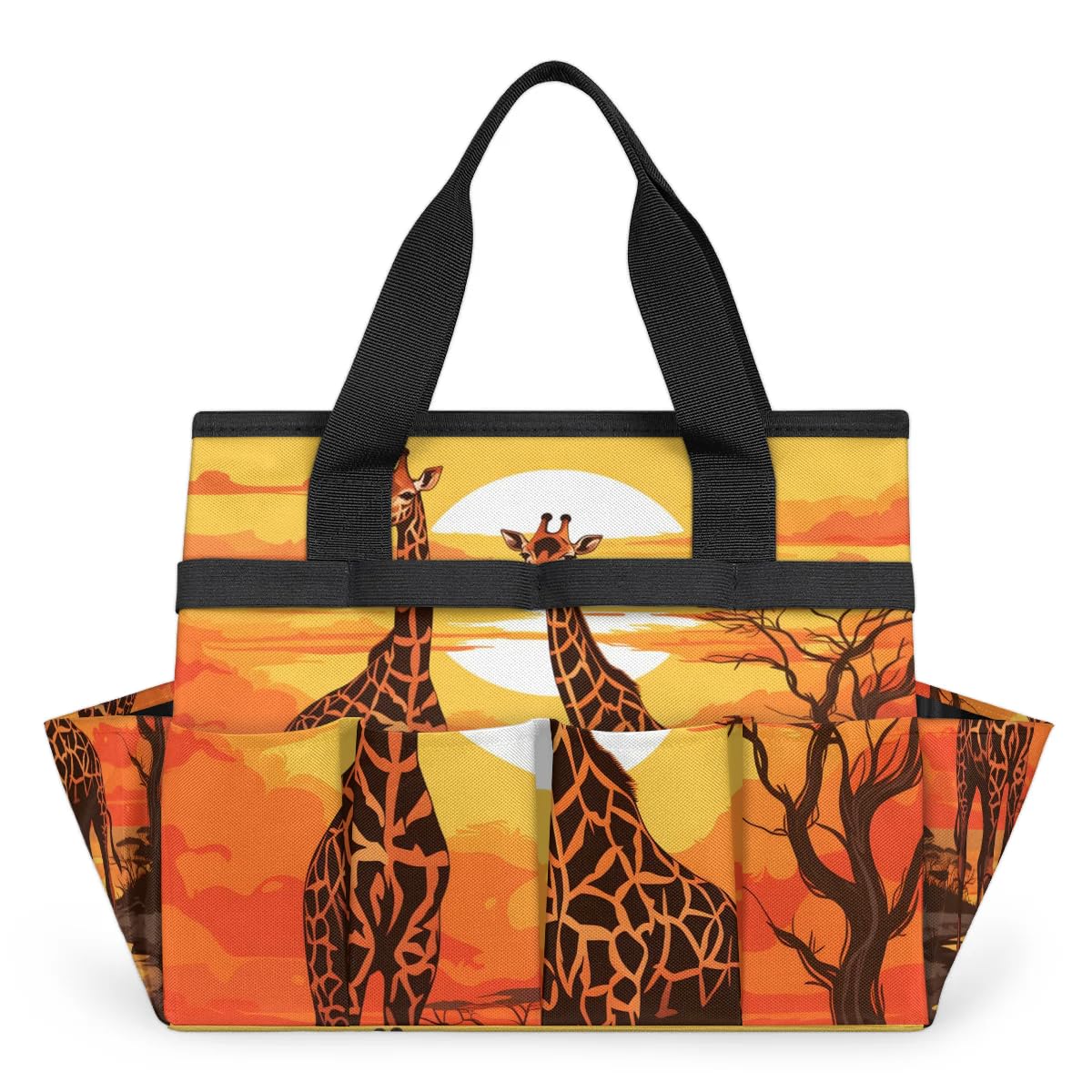 CURLYOOT Giraffe Wildlife Garden Tool Bag, Garden Tote Storage Bag with 10 Pockets, Indoor and Outdoor Gardening Tool Organizer for Women Men