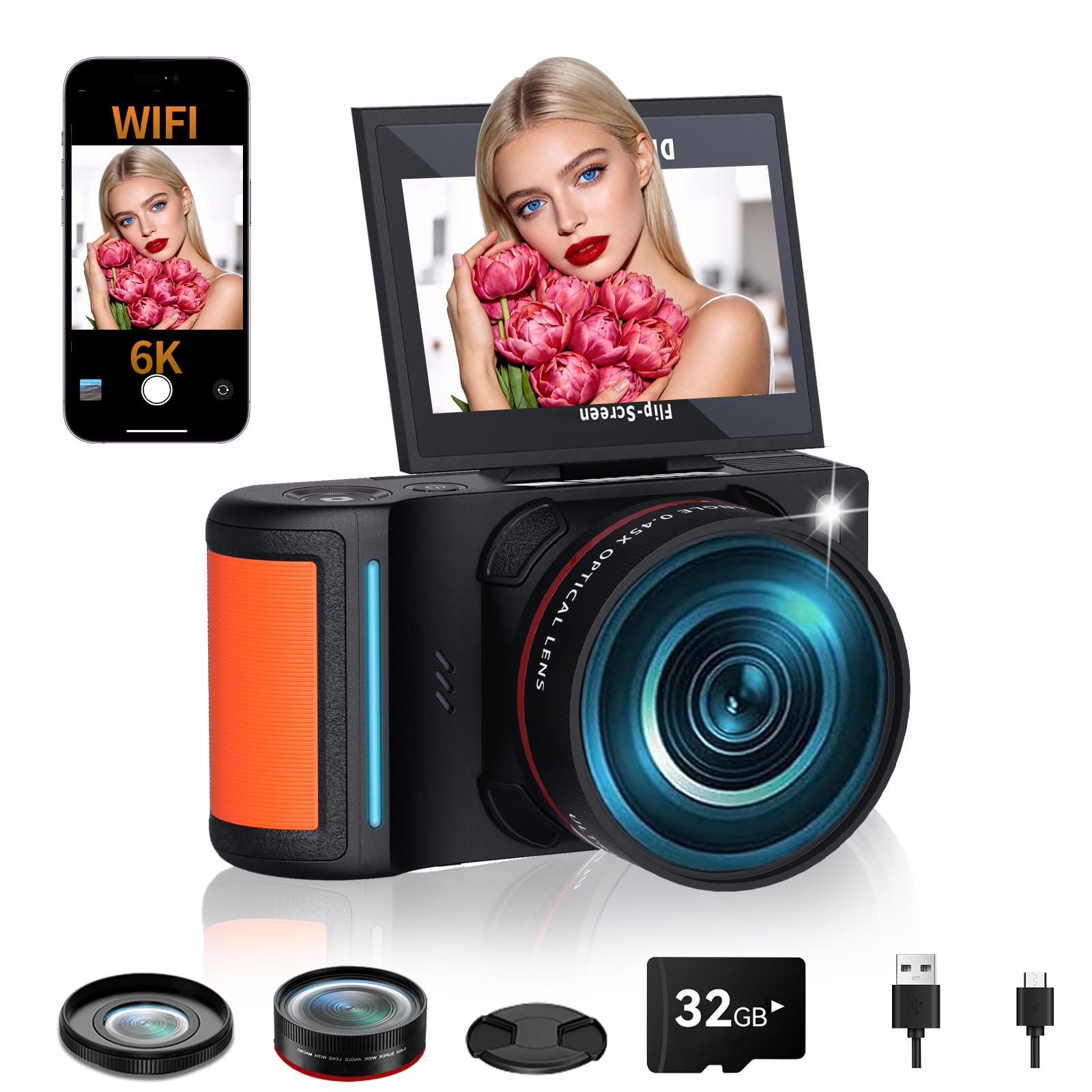 Digital Camera with 64MP High-Resolution CMOS Sensor, 2.5K Video Recording Capability, for Content Creators, Vloggers, Adventurers (XJ211 Black)-picture-24