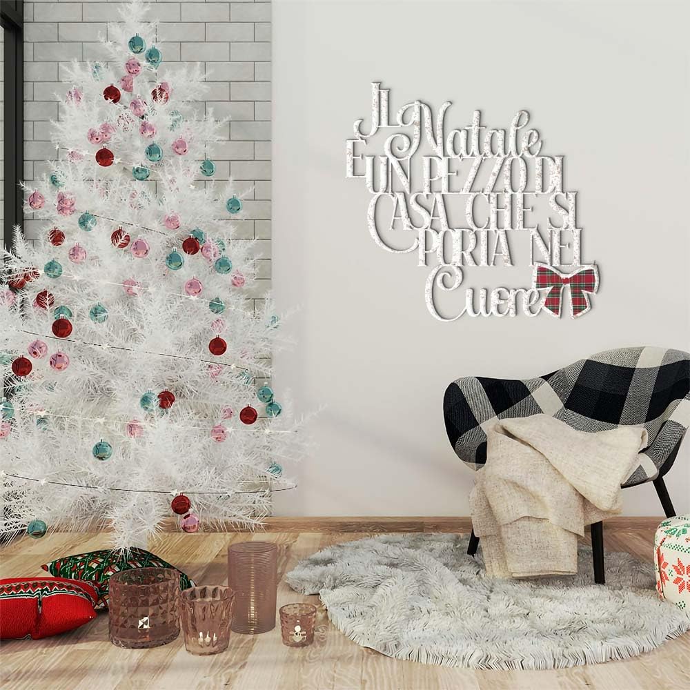 Letras de madera con texto en inglés «La Natale è un pezzo di casa – Decoración mural navideña para salón, cocina, dormitorio